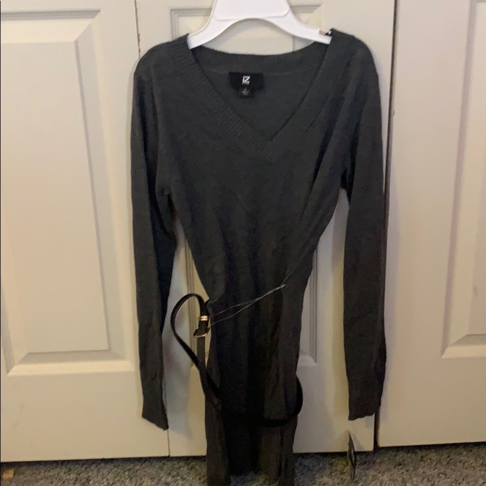 Sweater dress with belt.